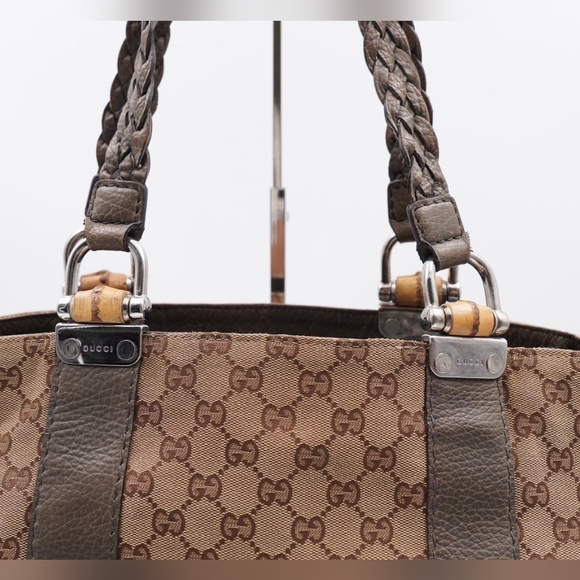 AD34❤️ Gucci GG Canvas Bamboo Libeccio Tote Bag - Picture 2 of 13